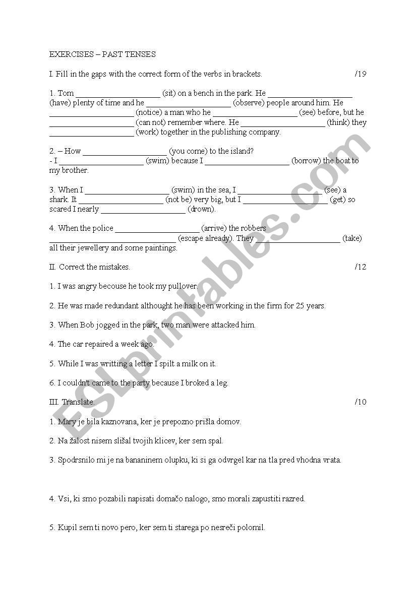 past tense worksheet