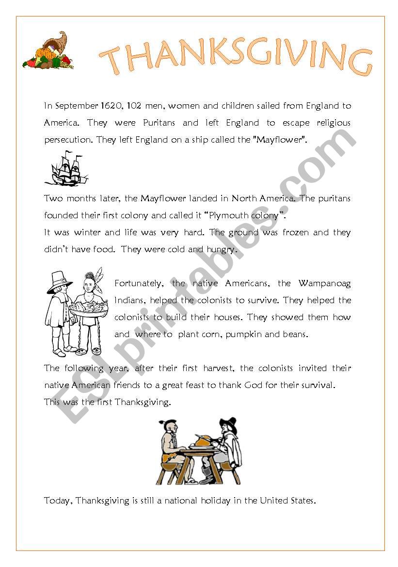 thanksgiving history - ESL worksheet by silvas