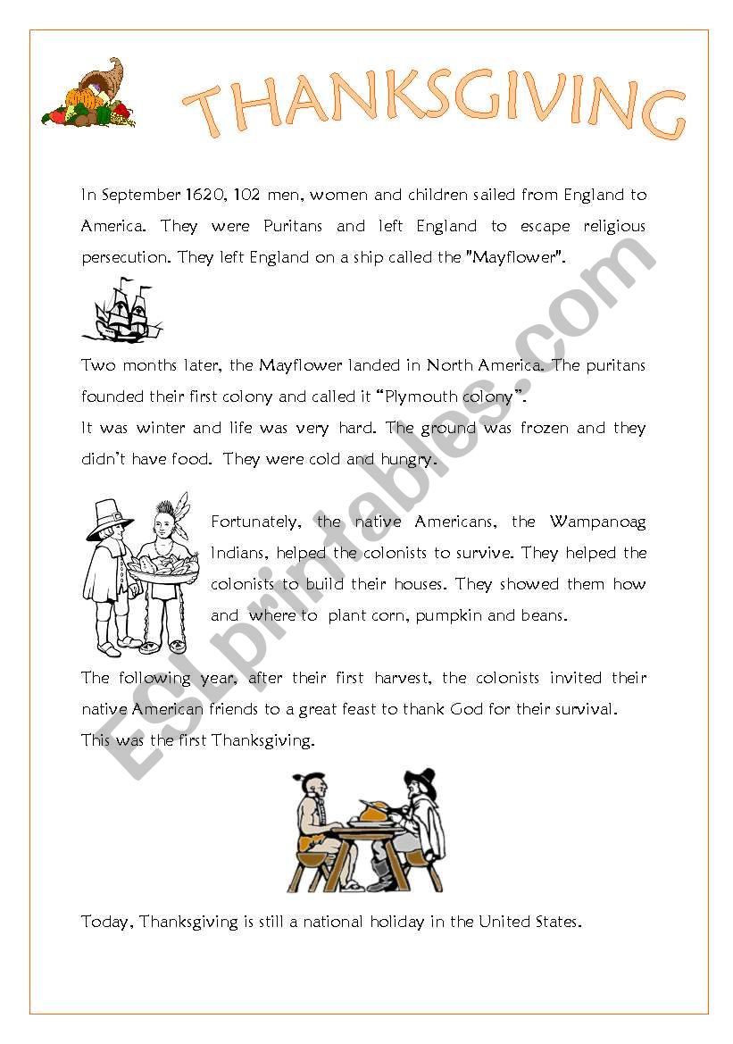 thanksgiving history worksheet