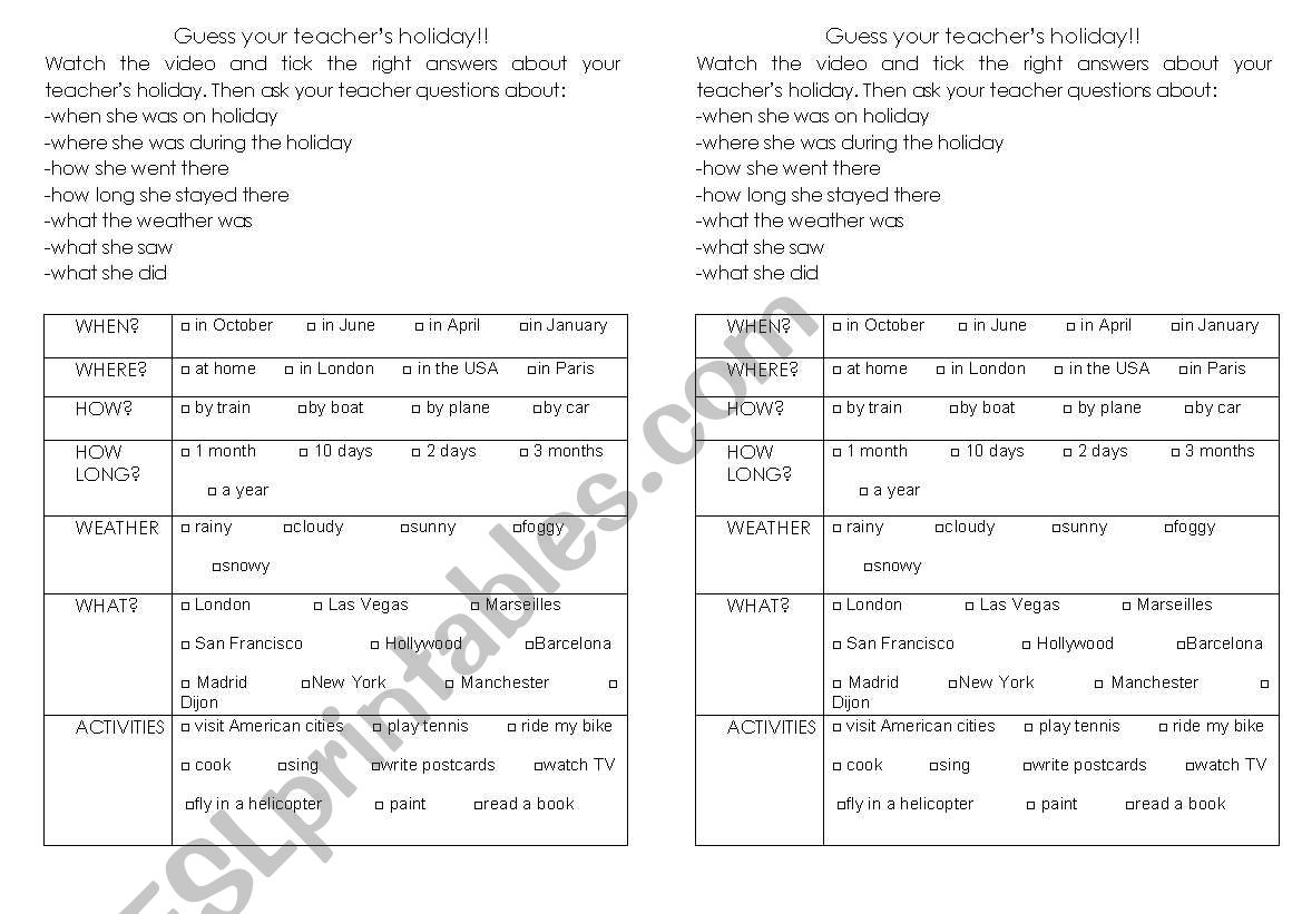 what did your teacher do? worksheet