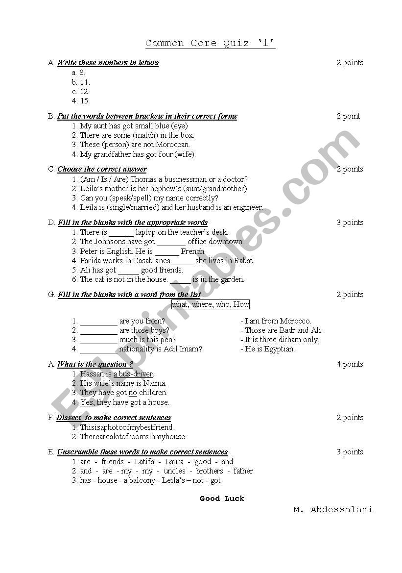 Grammar Quiz worksheet