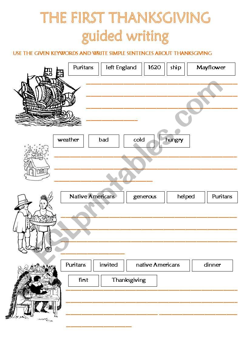 THE FIRST THANKSGIVING GUIDED WRITING