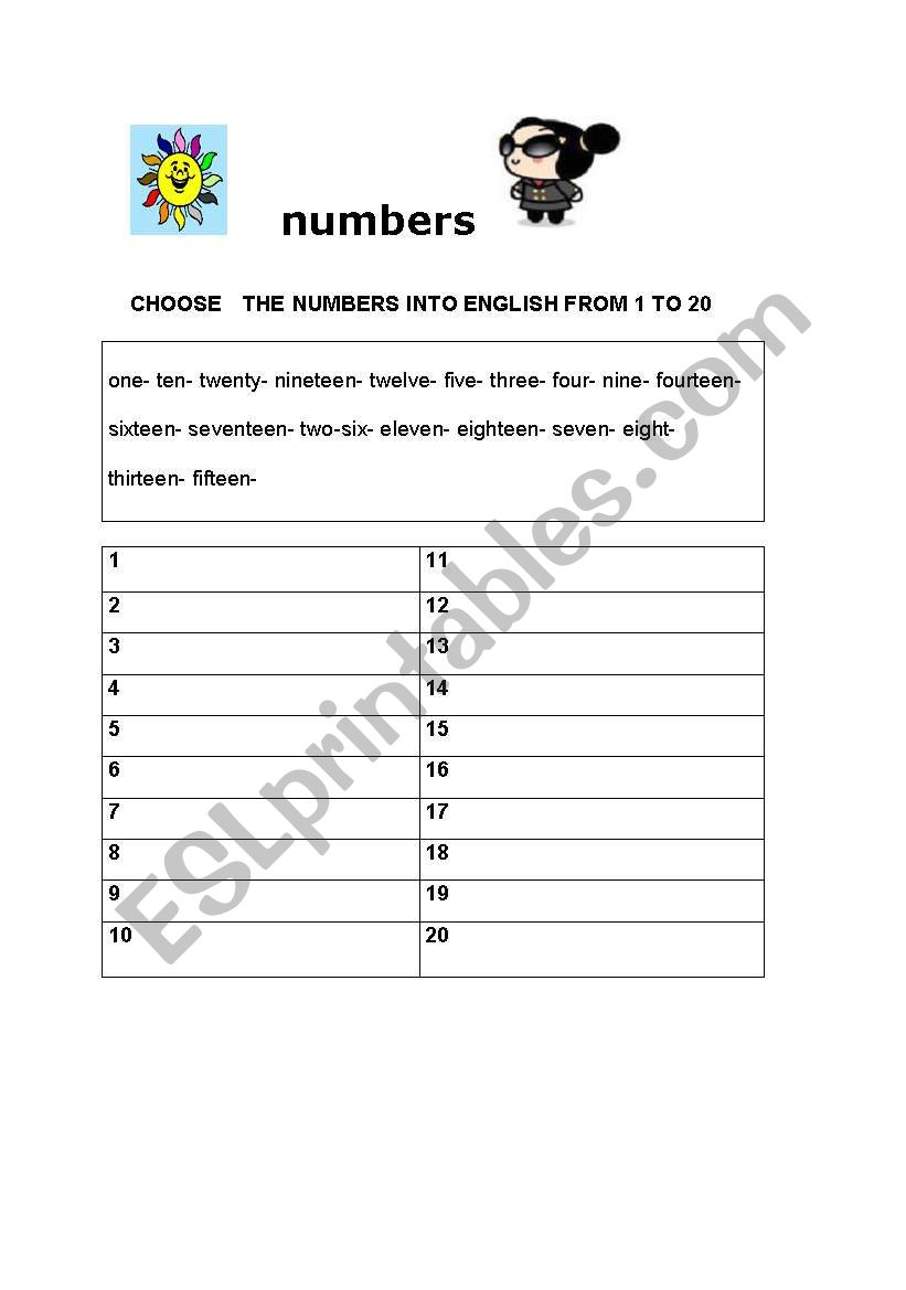 numbers  worksheet