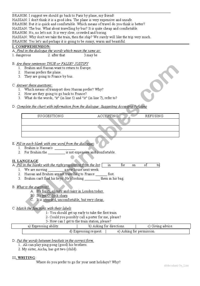 Test Review worksheet