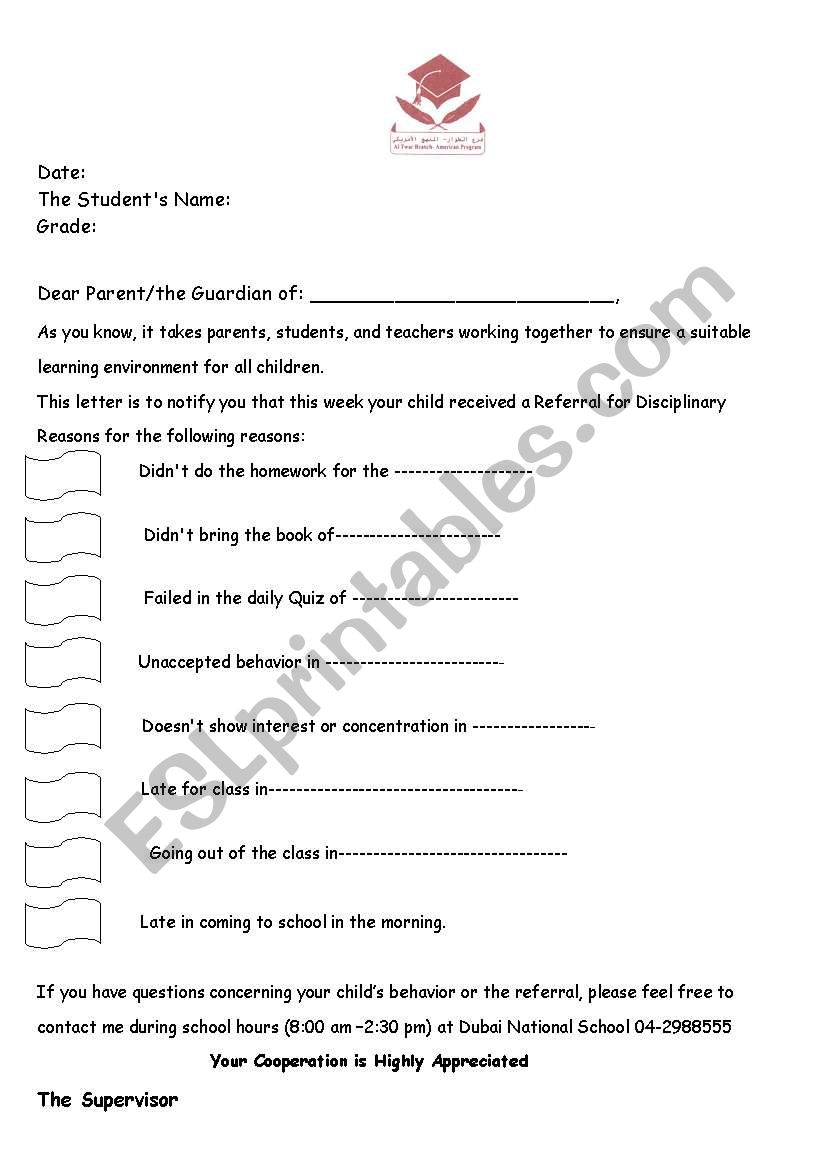 detention worksheet