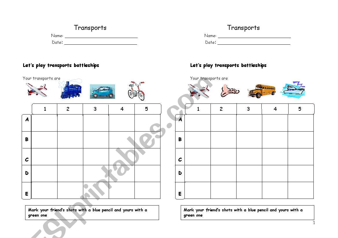 Transports battleships worksheet