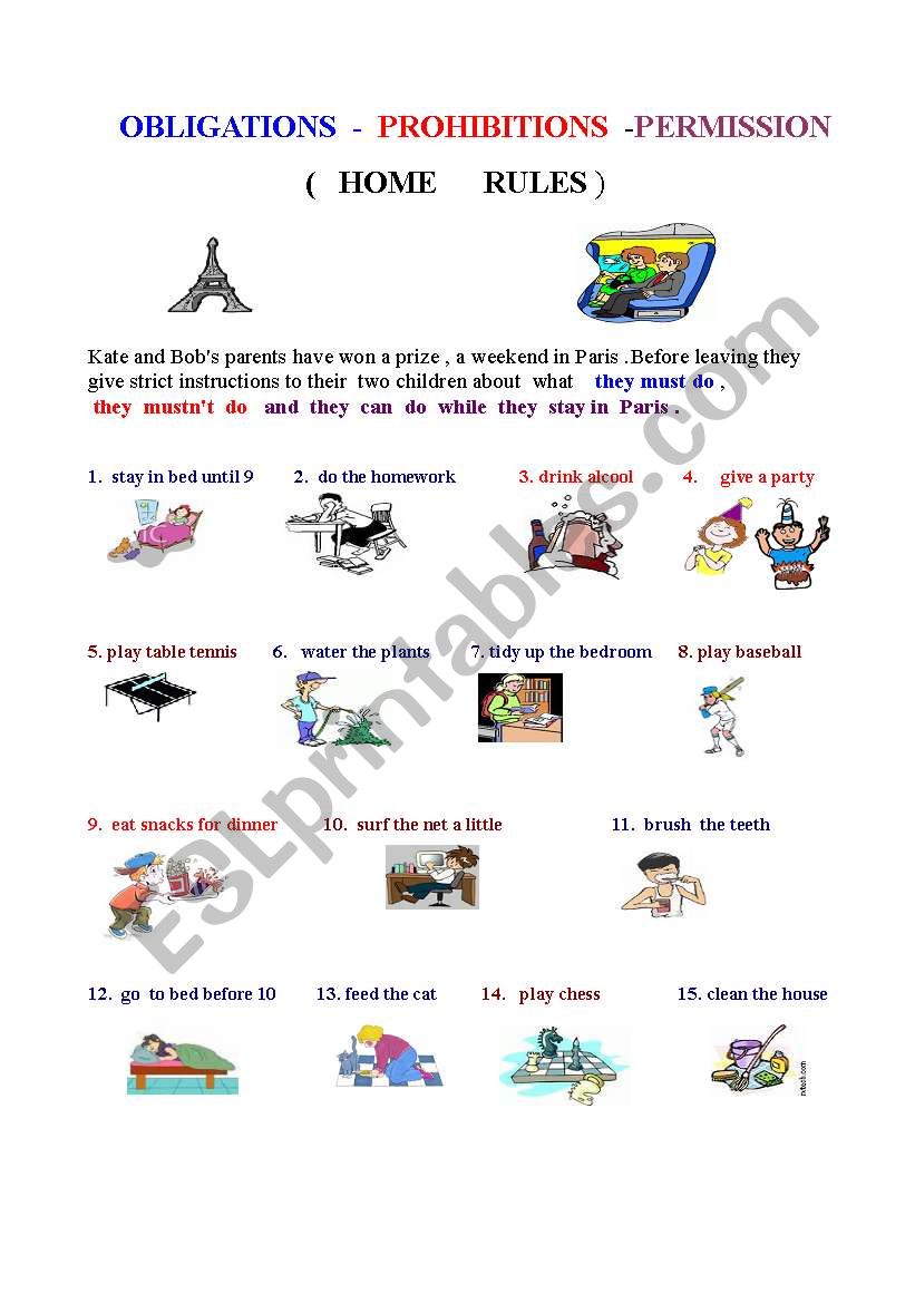obligation, prohibition, permission : Modals ( must- mustnÂ´t- can ) 