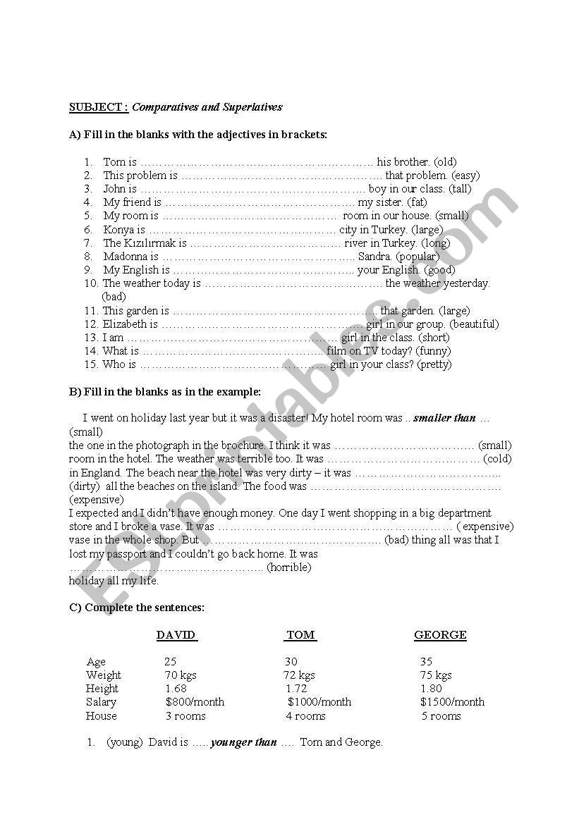 superlatives and comparatives worksheet