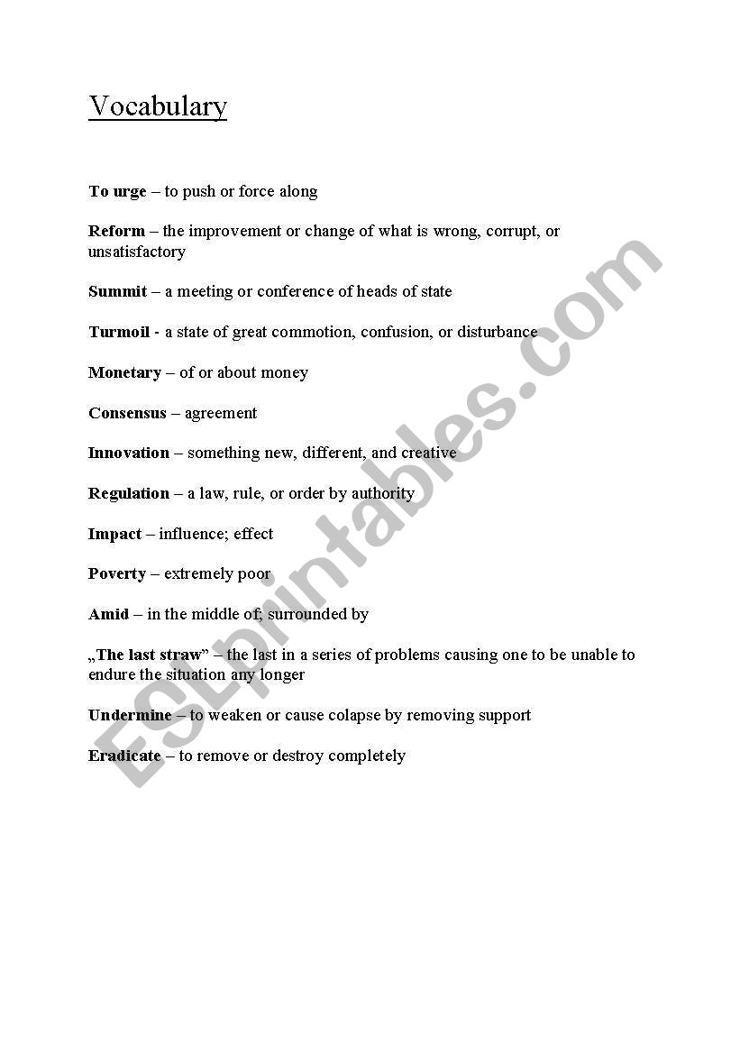 Financial Crisis Vocab and Questions