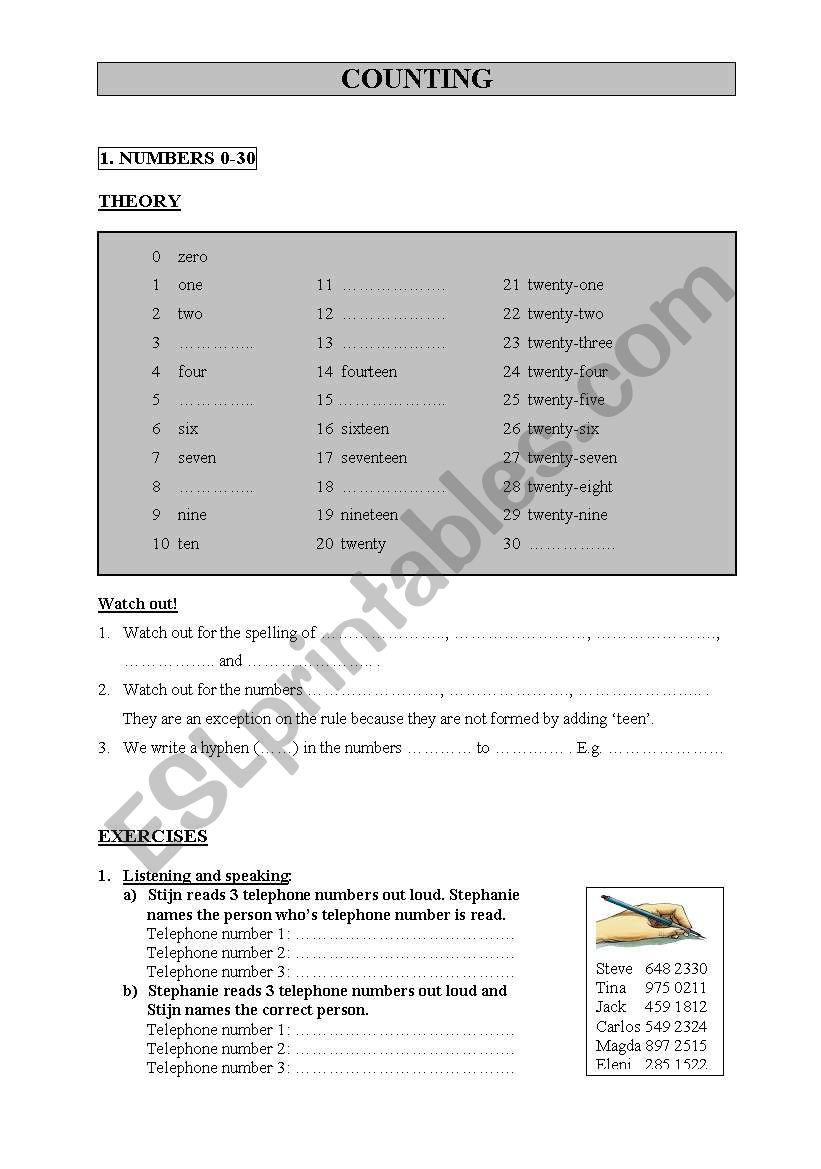 Counting to 1,000,000 worksheet