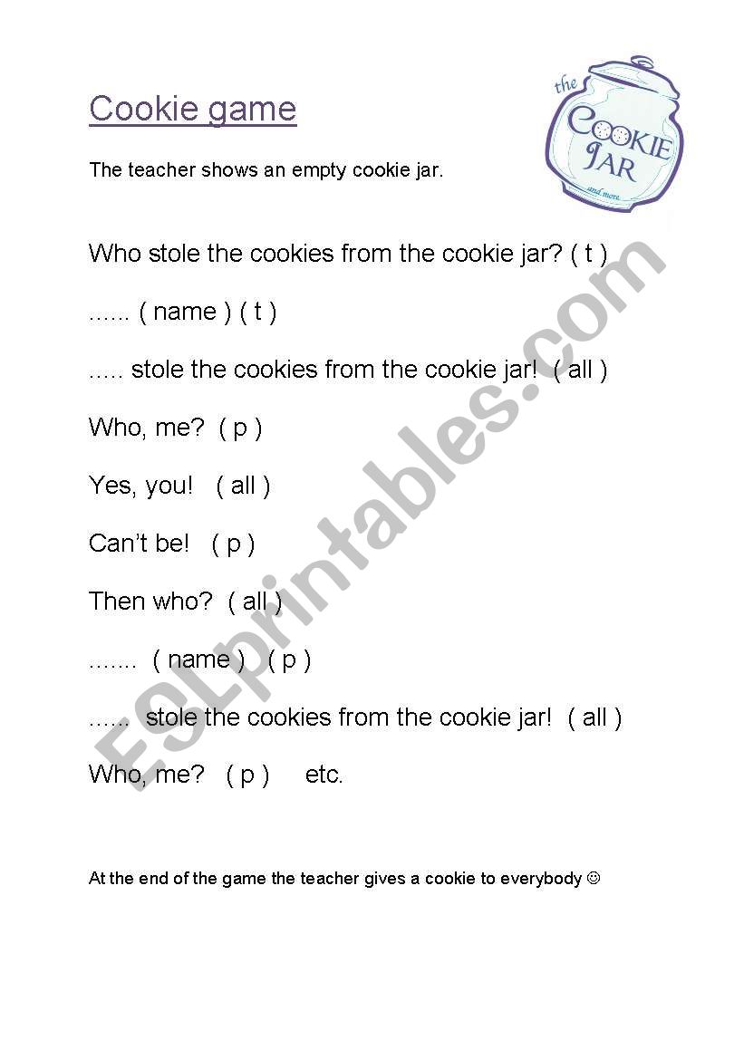 cookie game worksheet