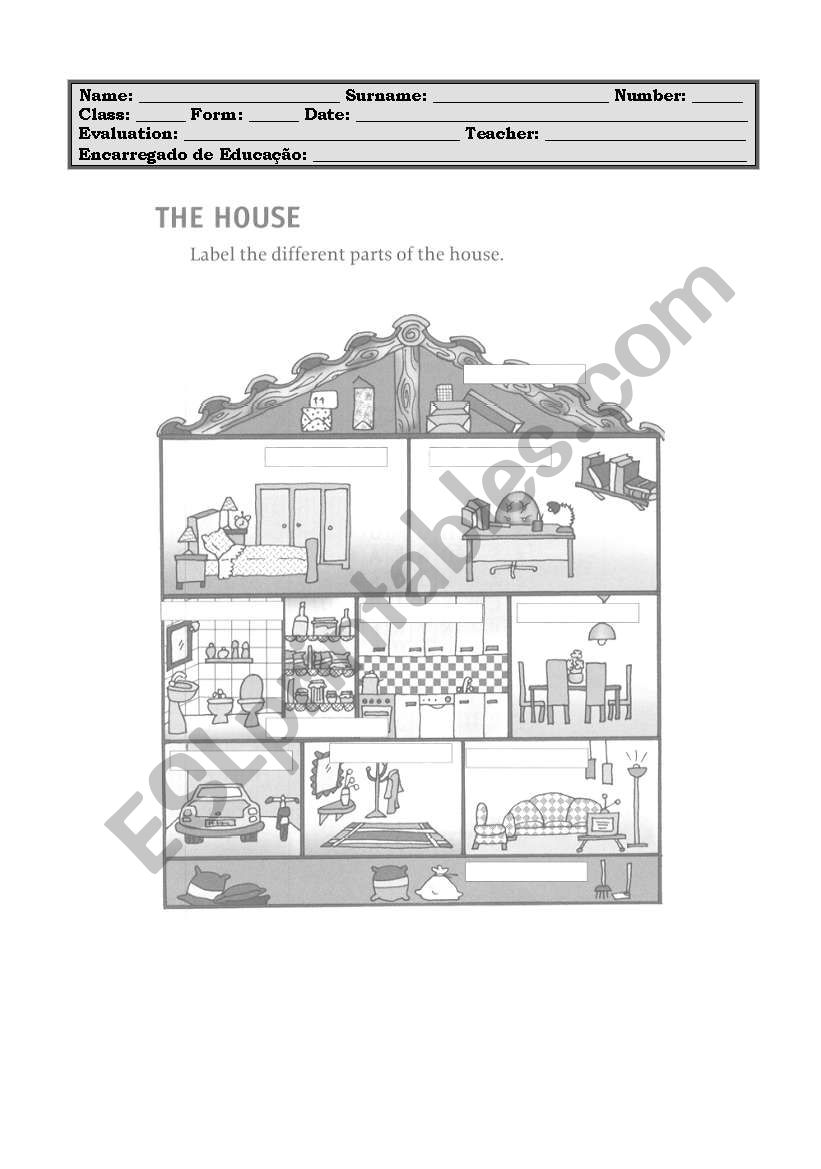 Parts of the house worksheet