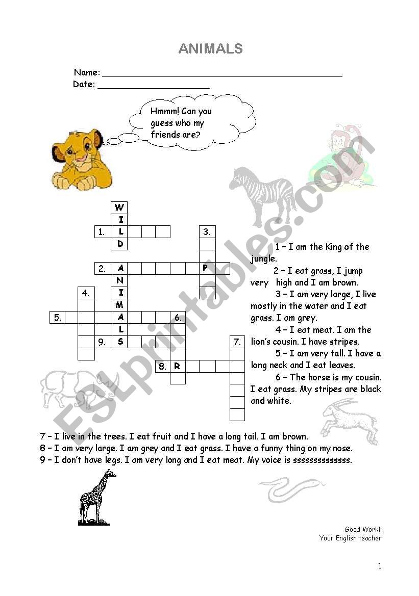 Wild animals worksheet