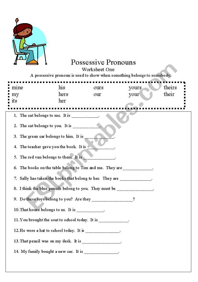 Possesive Pronouns Sheet One worksheet Possesive Pronouns Sheet One worksheet