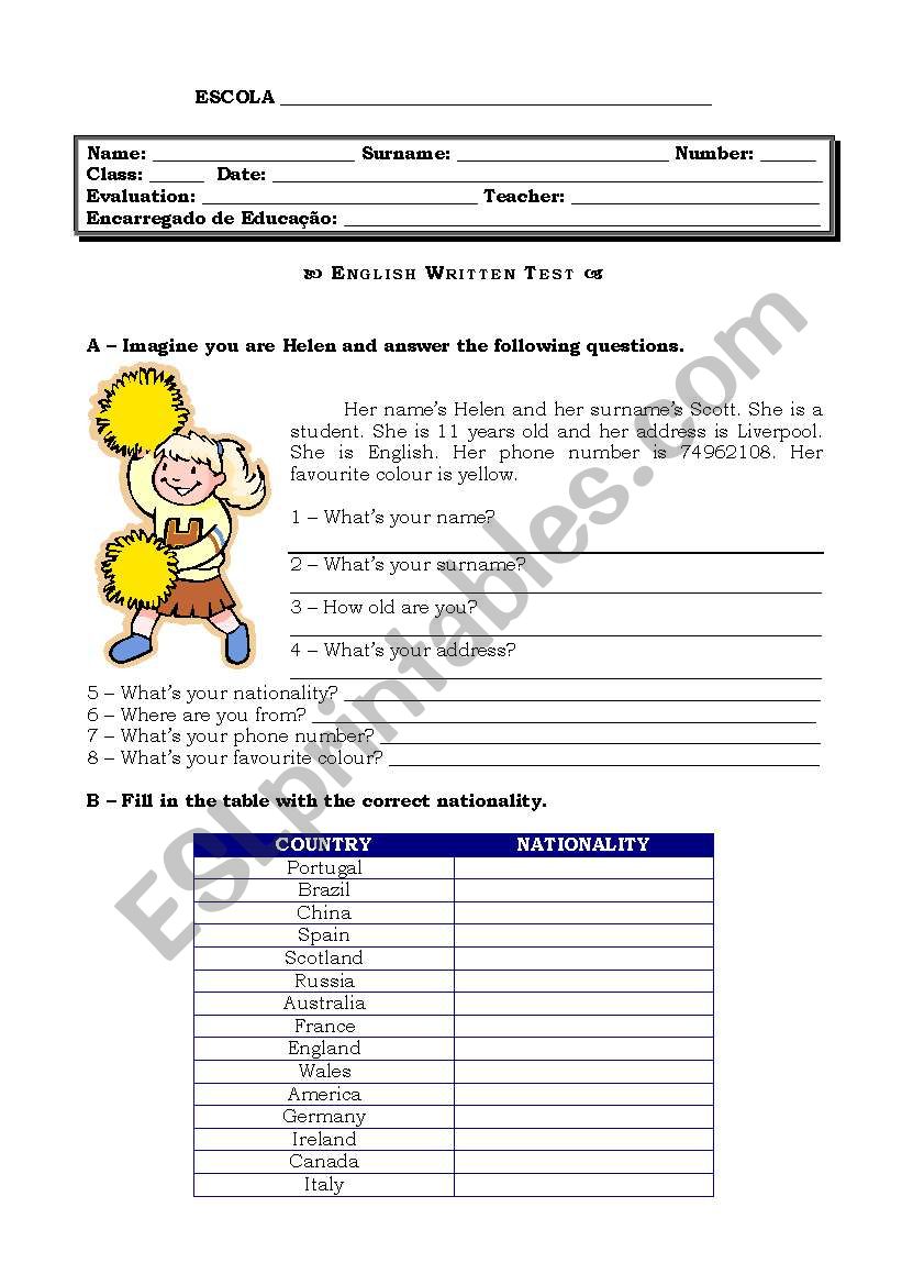 Personal identification worksheet