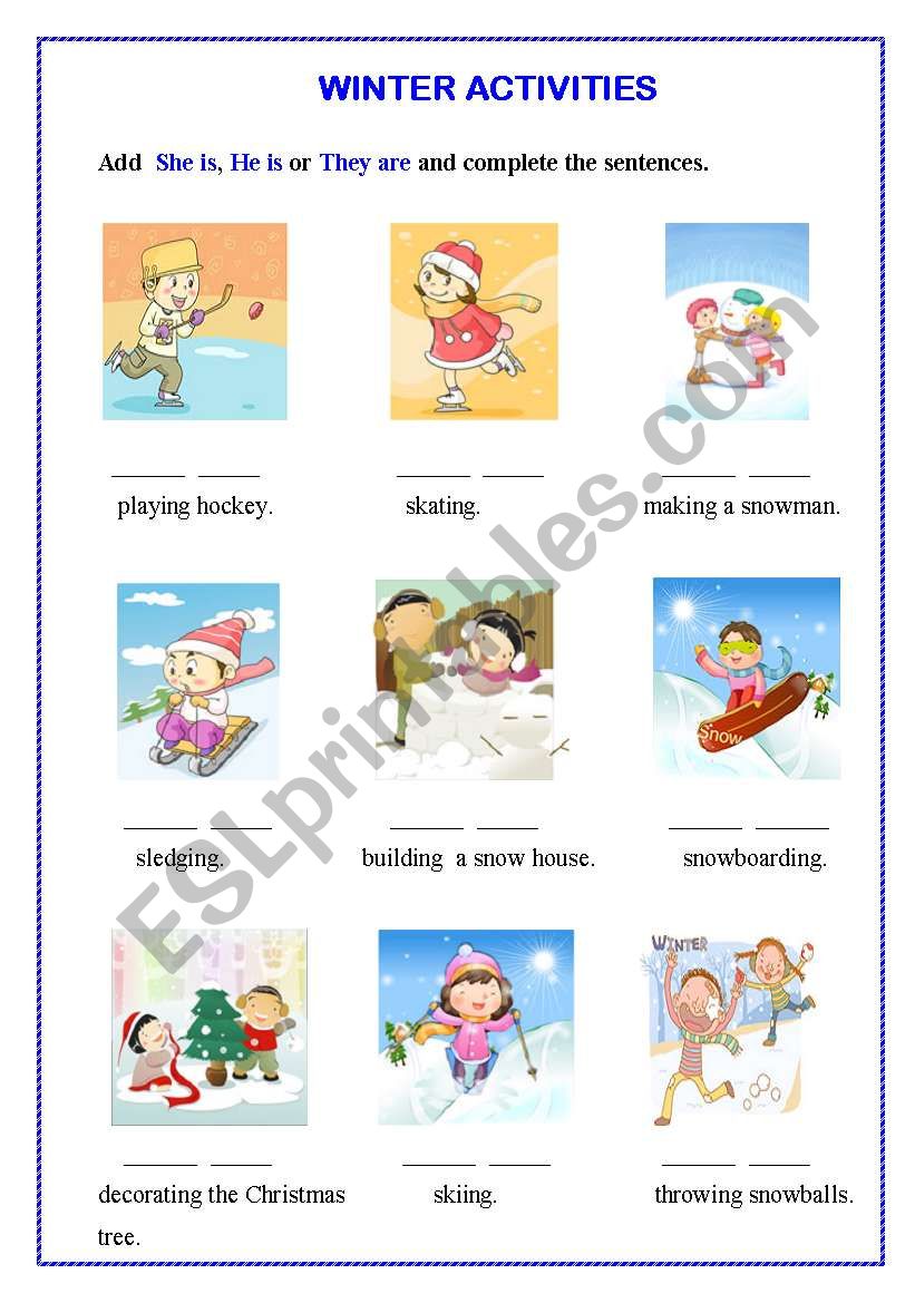 Winter activities worksheet