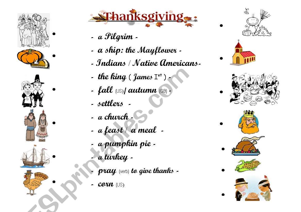 THANKSGIVING vocabulary worksheet