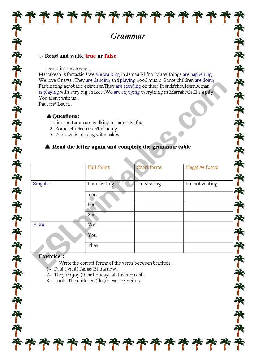 Present continuous worksheet