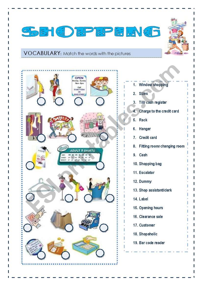Shopping 4 skills lesson 1/2 worksheet