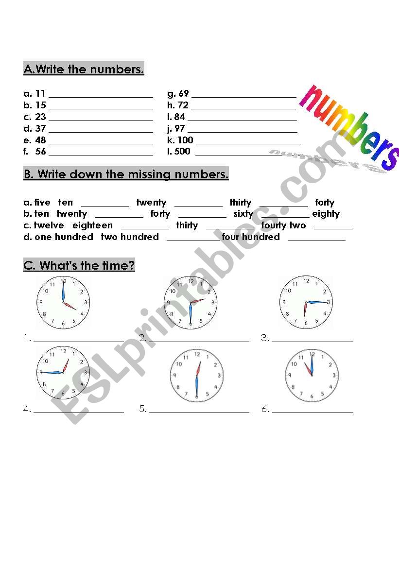 numbers- colors- time- classroom language