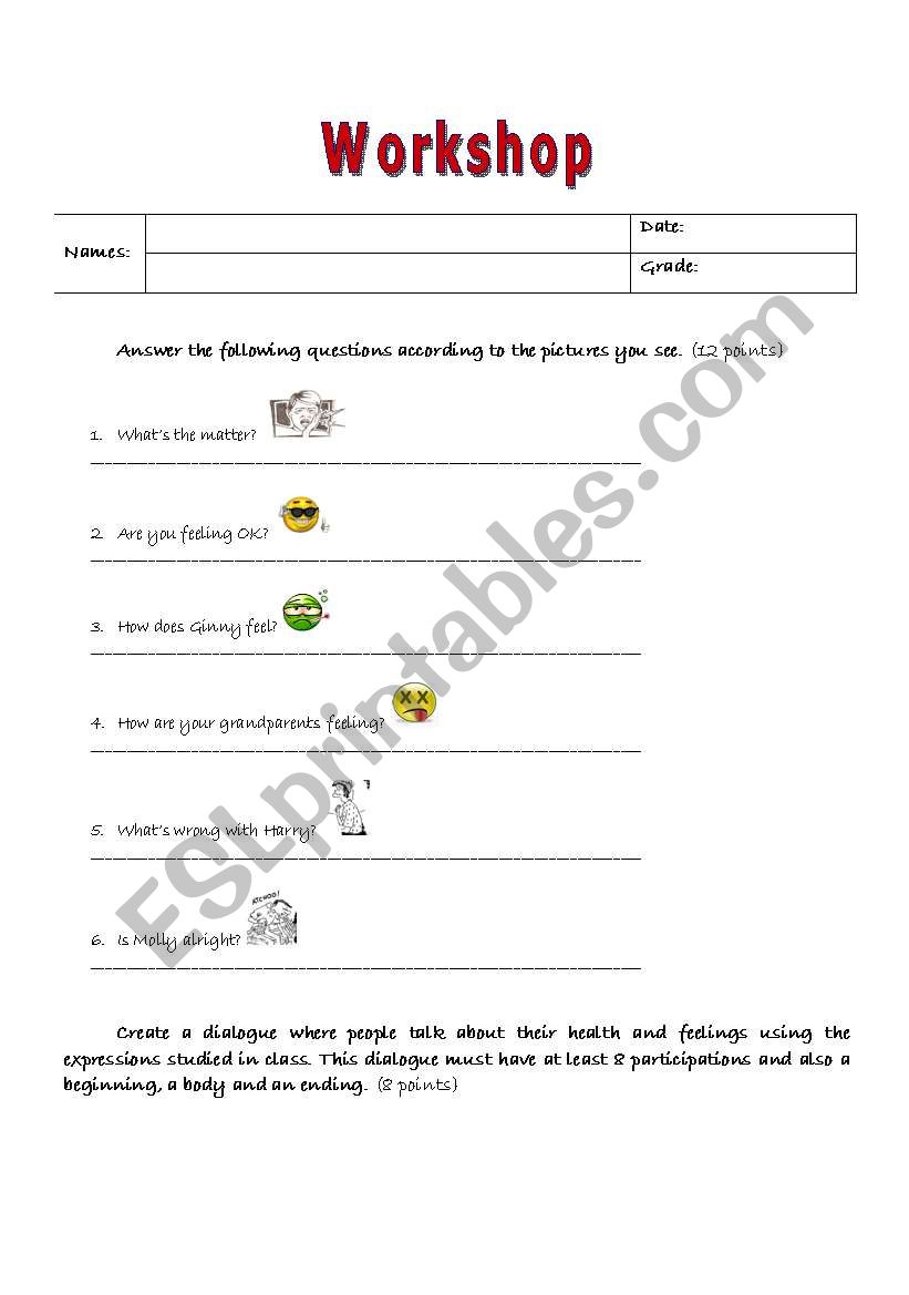 Feelings and Health worksheet