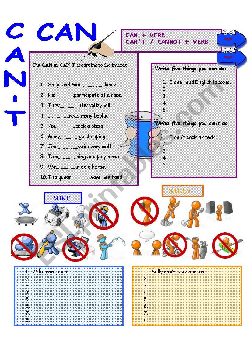 CAN and CANT worksheet