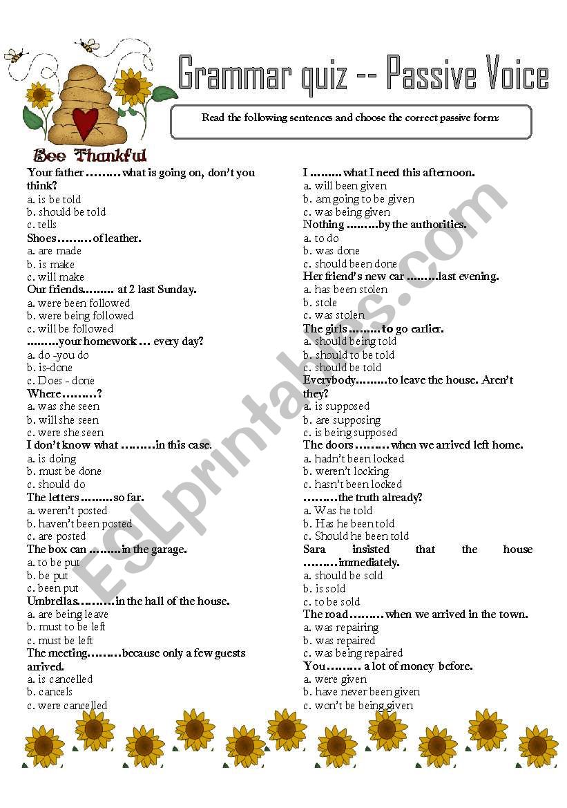 GRAMMAR QUIZ ---  PASSIVE VOICE