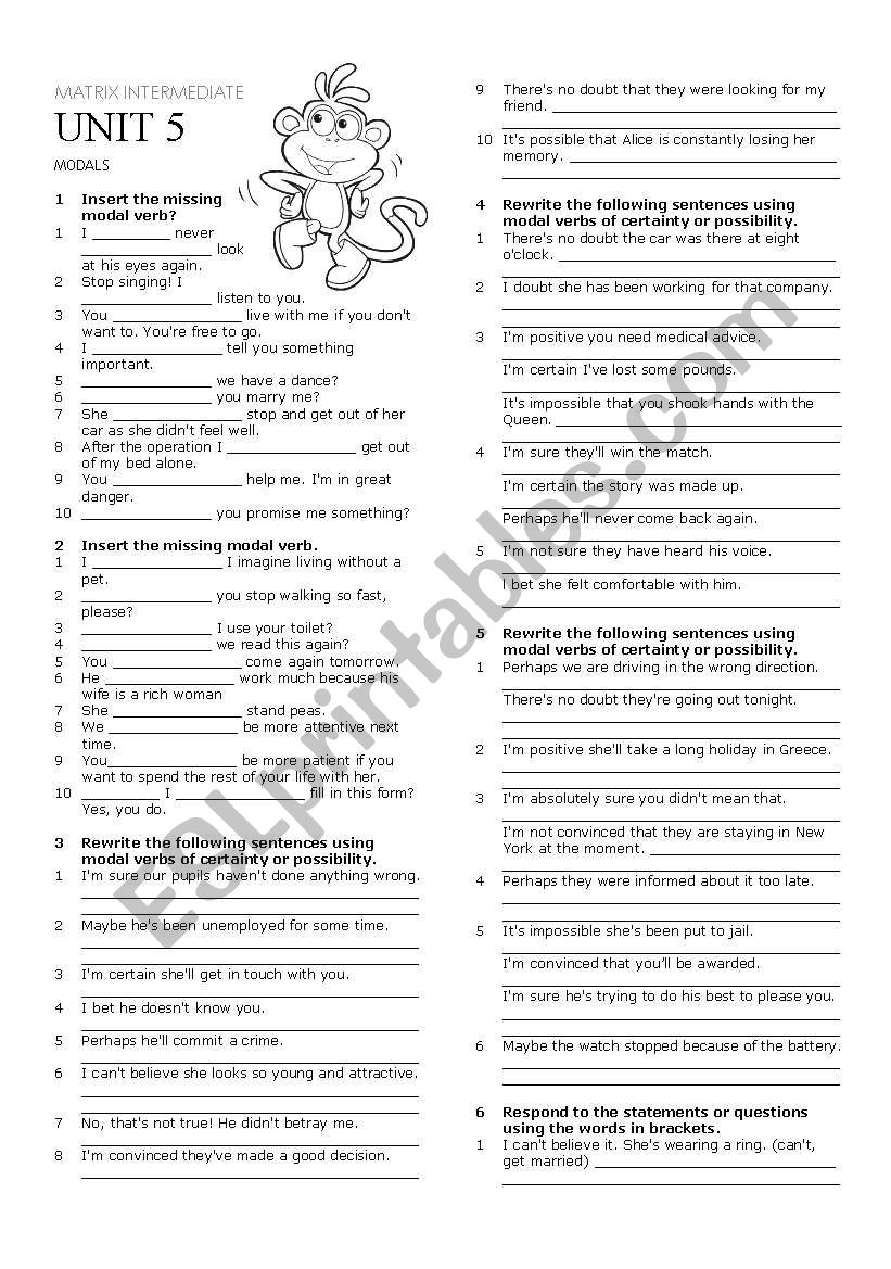 Modals worksheet