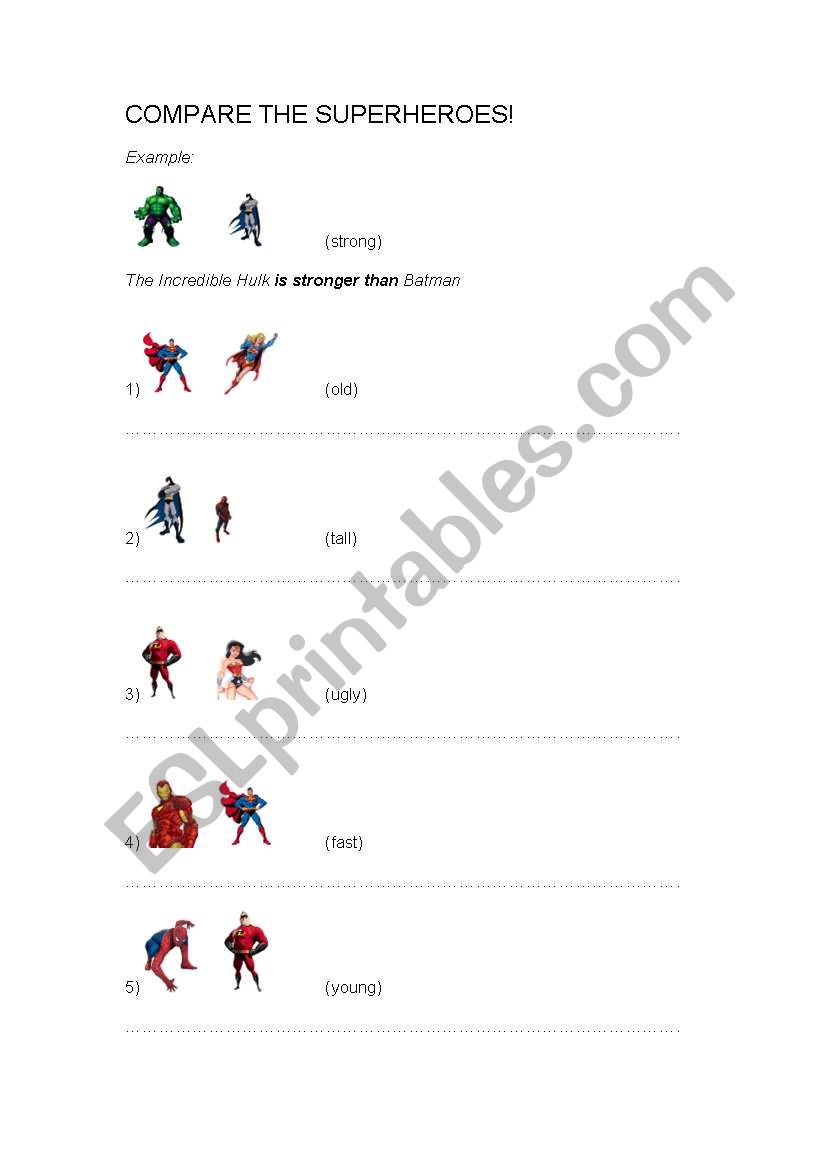 Compare the superheroes worksheet