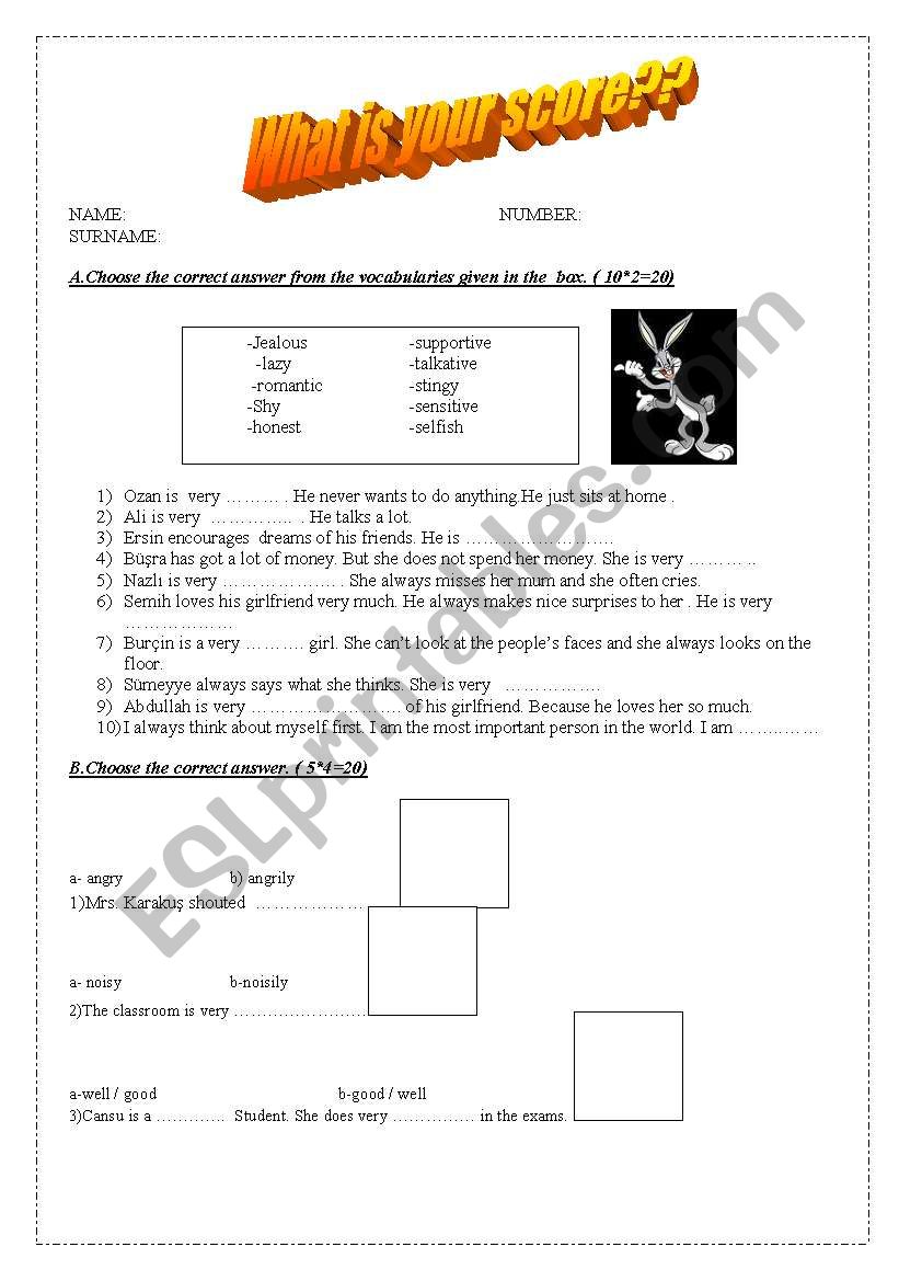 a grammar and vocab.  test worksheet