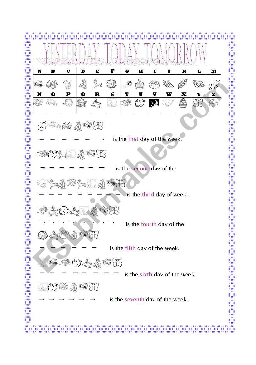 days of the week worksheet