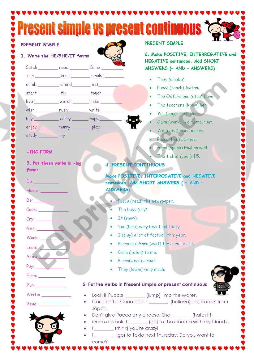 Present simple vs present continuous exercises