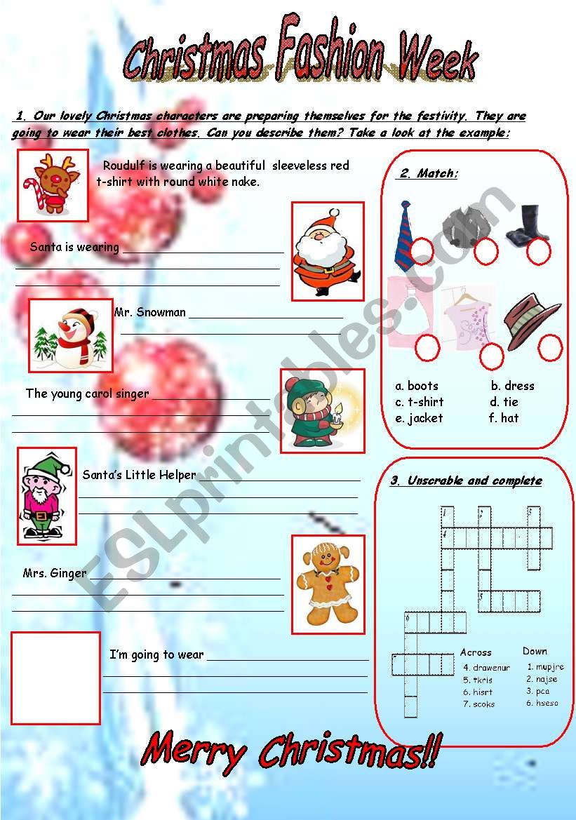 Christmas fashion week worksheet