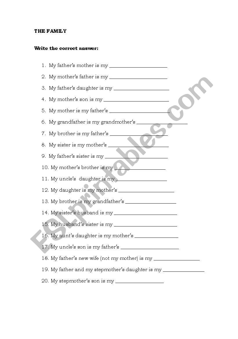 The family worksheet