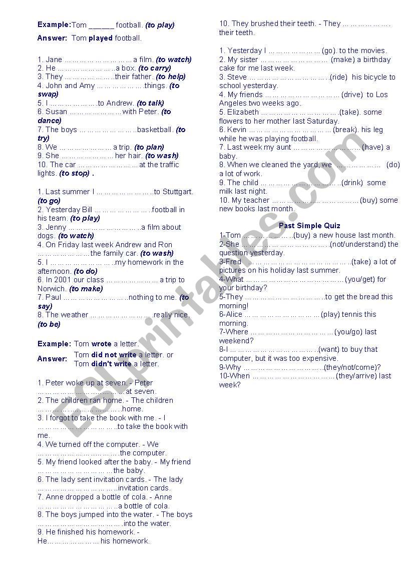 Simple Past Tense worksheet