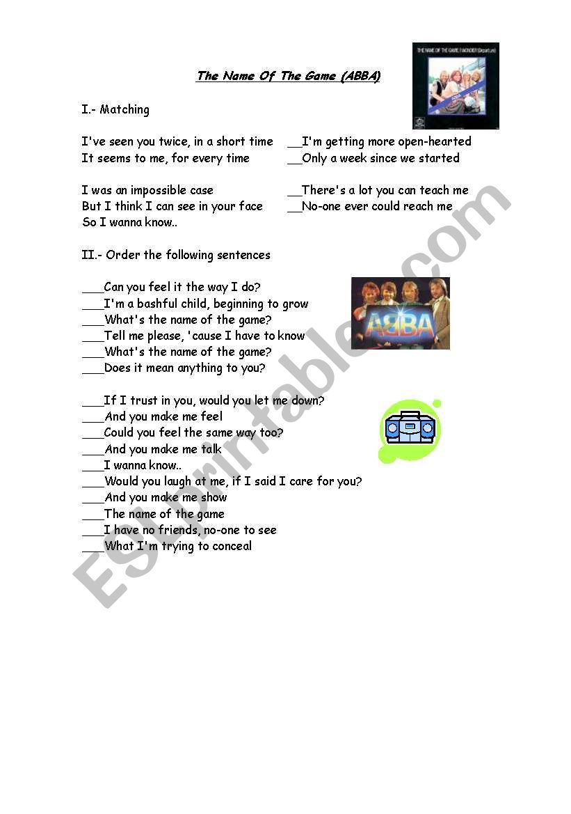 The name of  the game worksheet