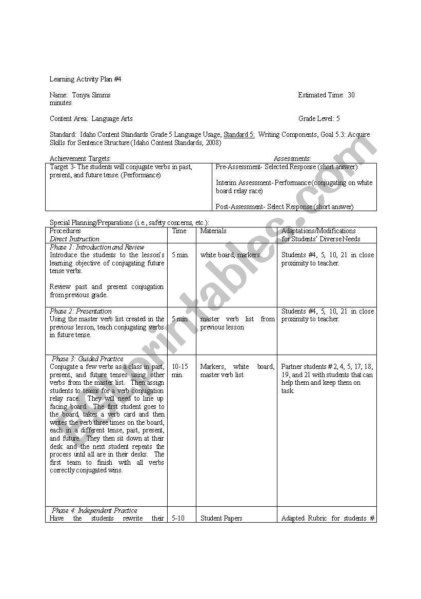 Verb conjugation worksheet