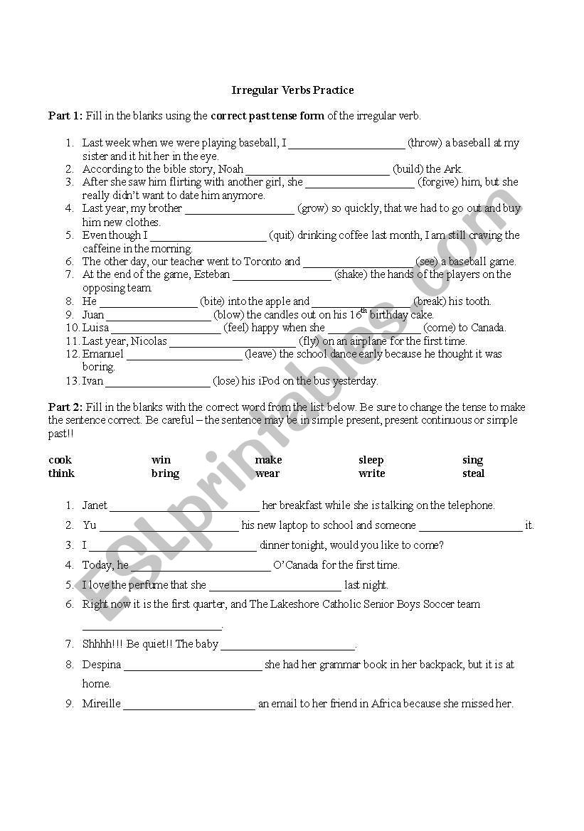 Irregular Verbs Practice worksheet