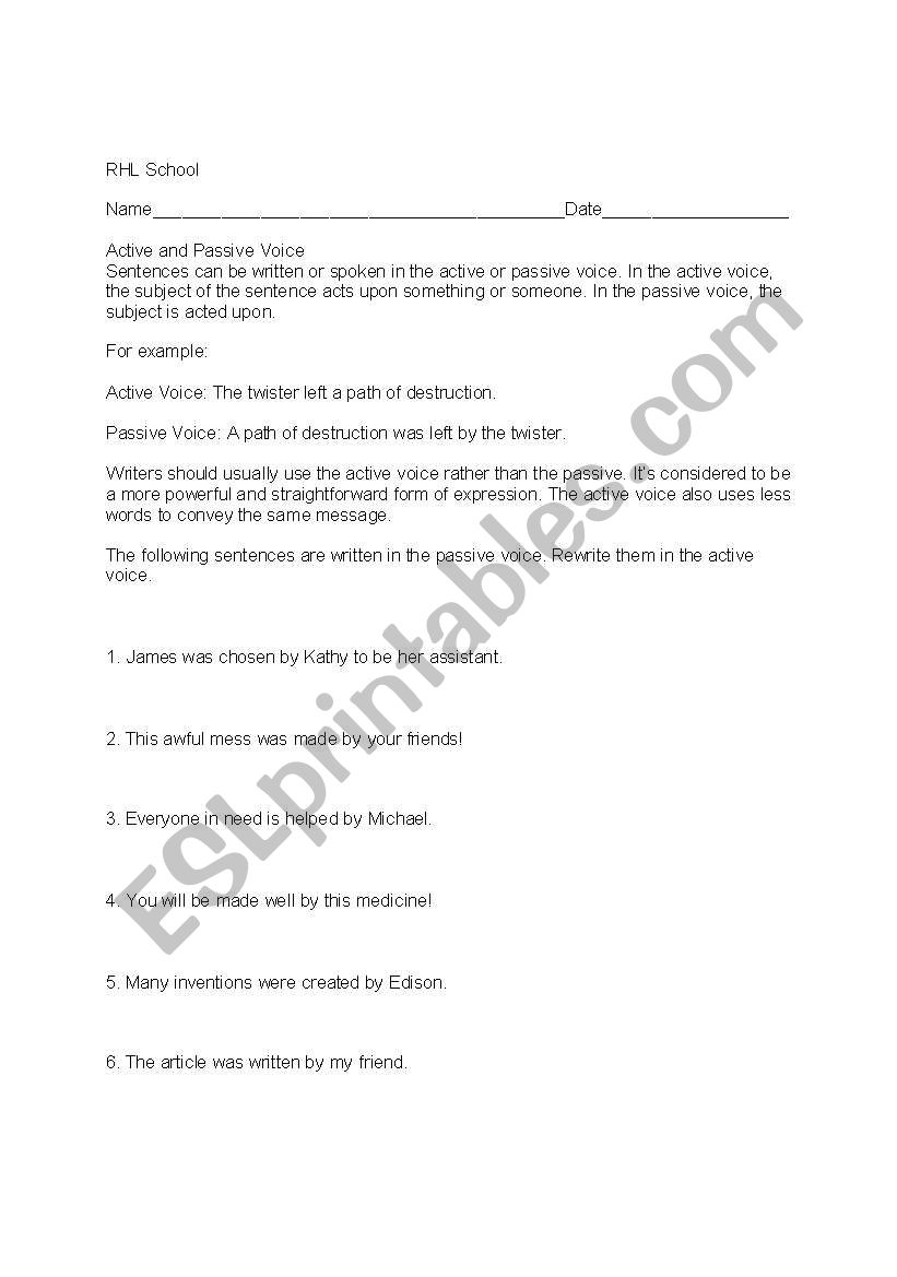 Active vs. Passive verbs worksheet