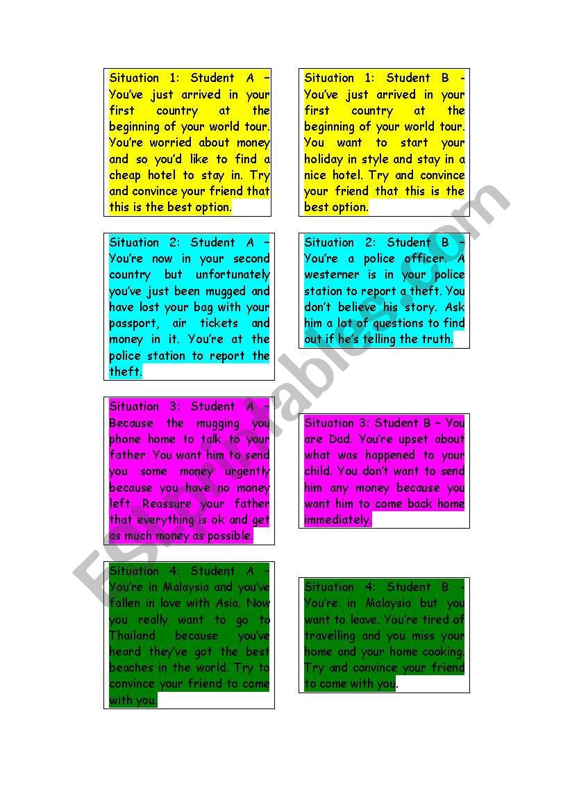 Role play in pairs worksheet