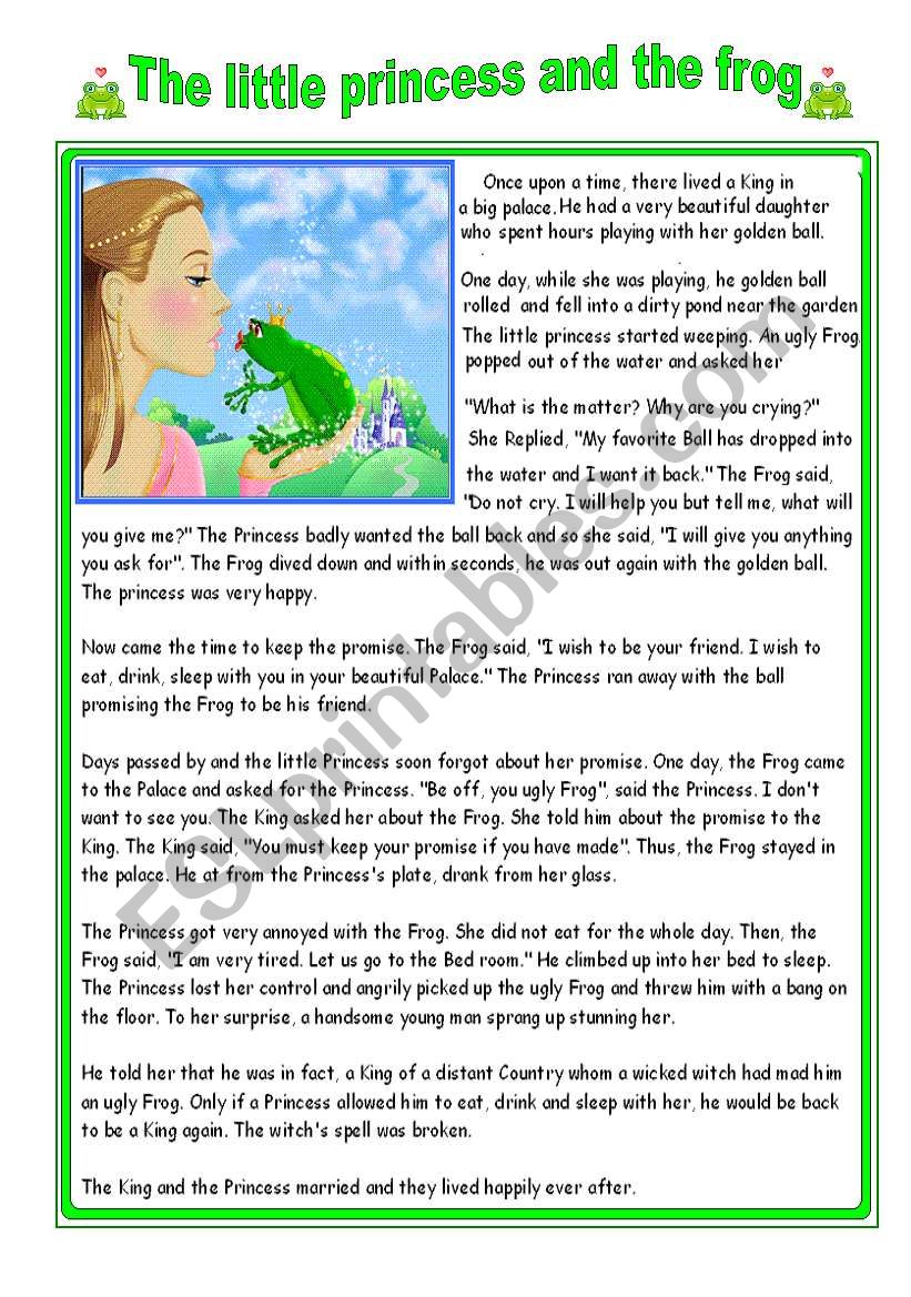 comprehension text  about The little princess and the frog