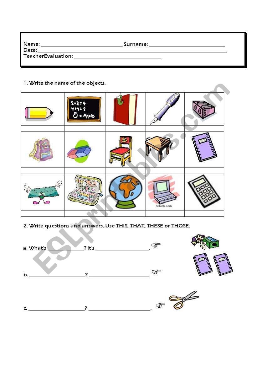 Classroom objects worksheet