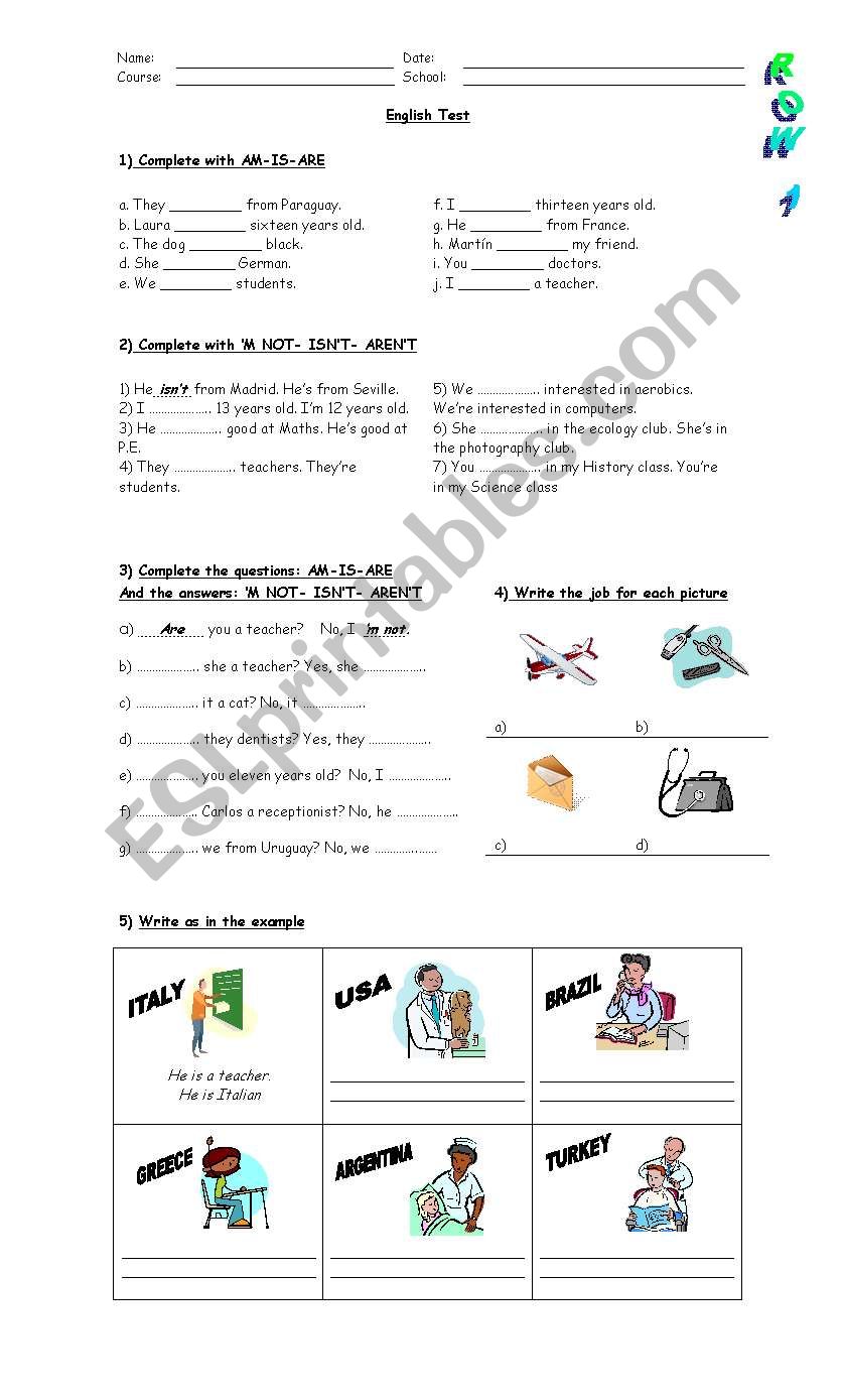 TEST FOR STARTER STUDENTS- two pages-Row 1 and 2