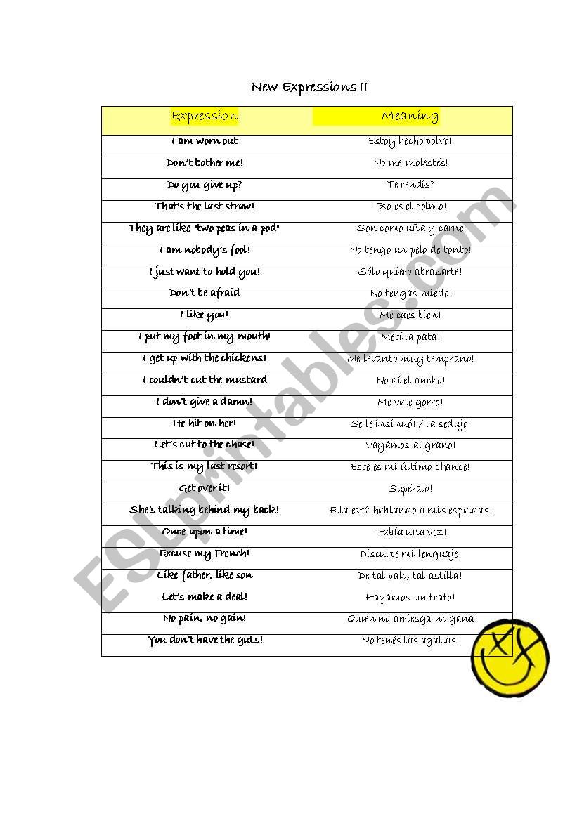 New Expressions II worksheet