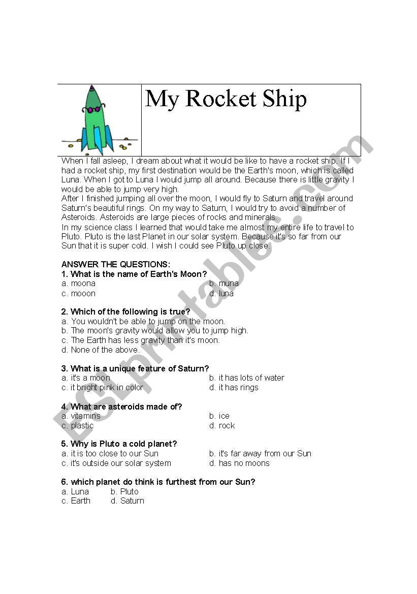 Reading comprehension worksheet