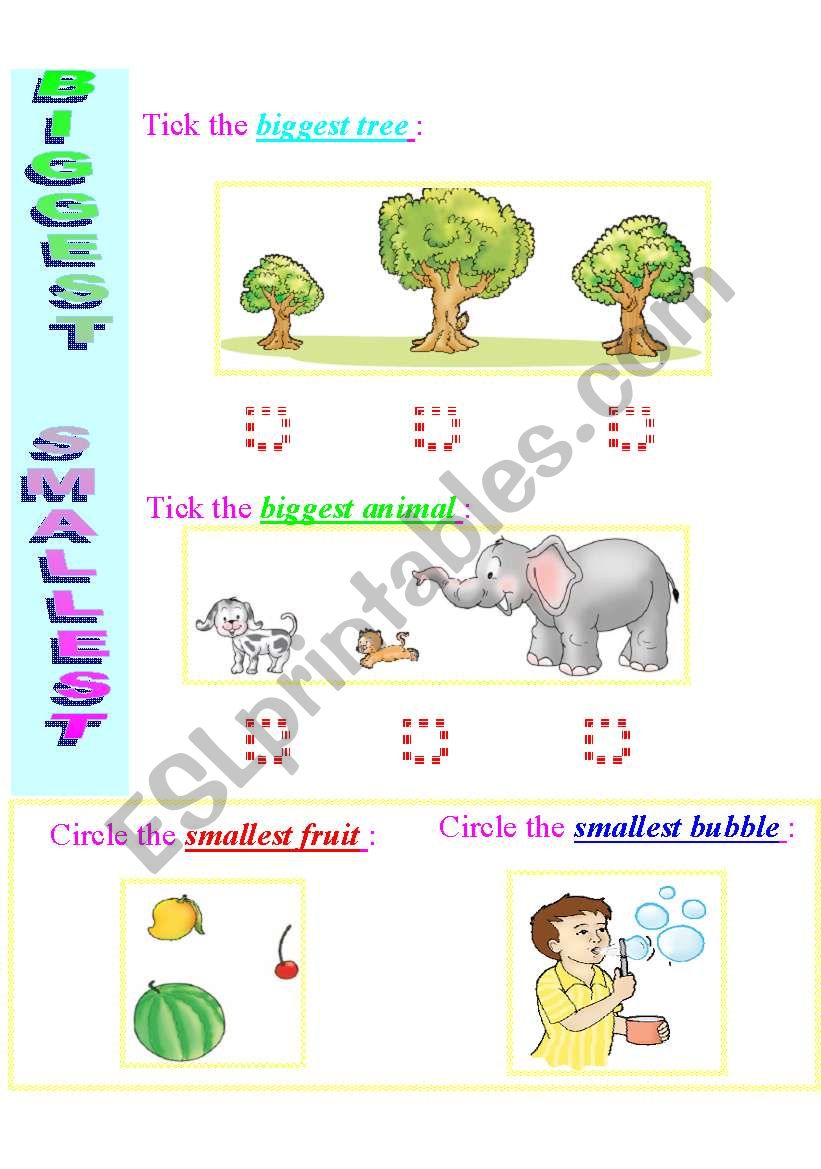 Exercise to practice Comparatives and Superlatives  Biggest - Smallest  6 / 12