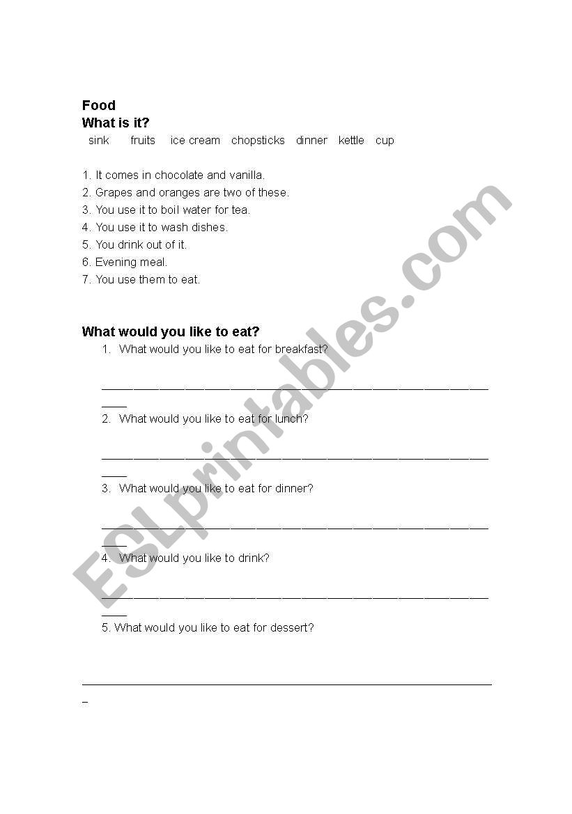 food worksheet