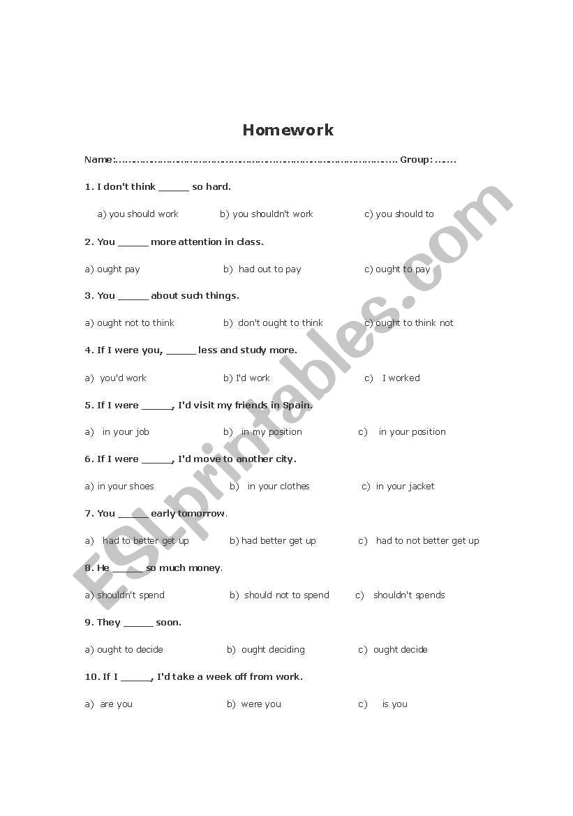 Giving advice worksheet