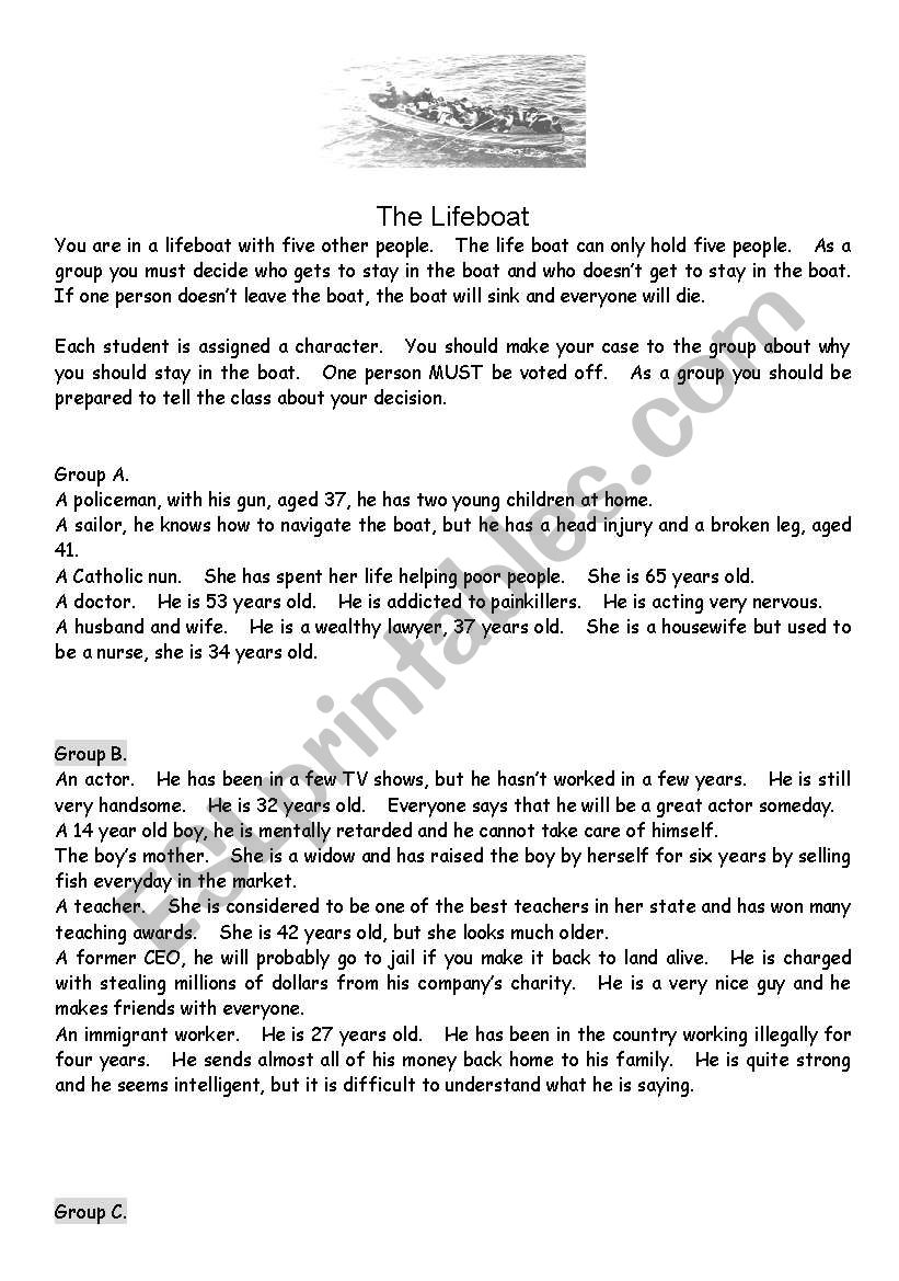 The lifeboat game worksheet