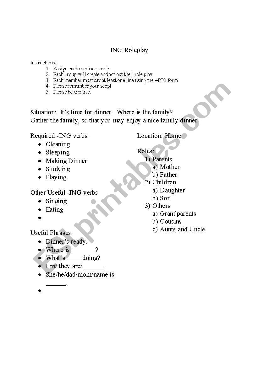 Roleplay for ING worksheet